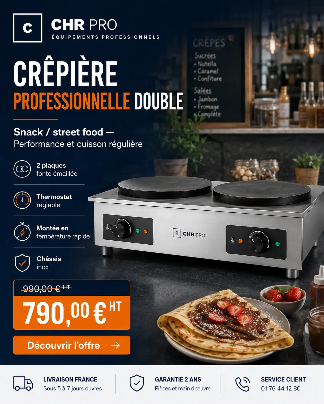 Crêpière professionnelle double — 790 € HT