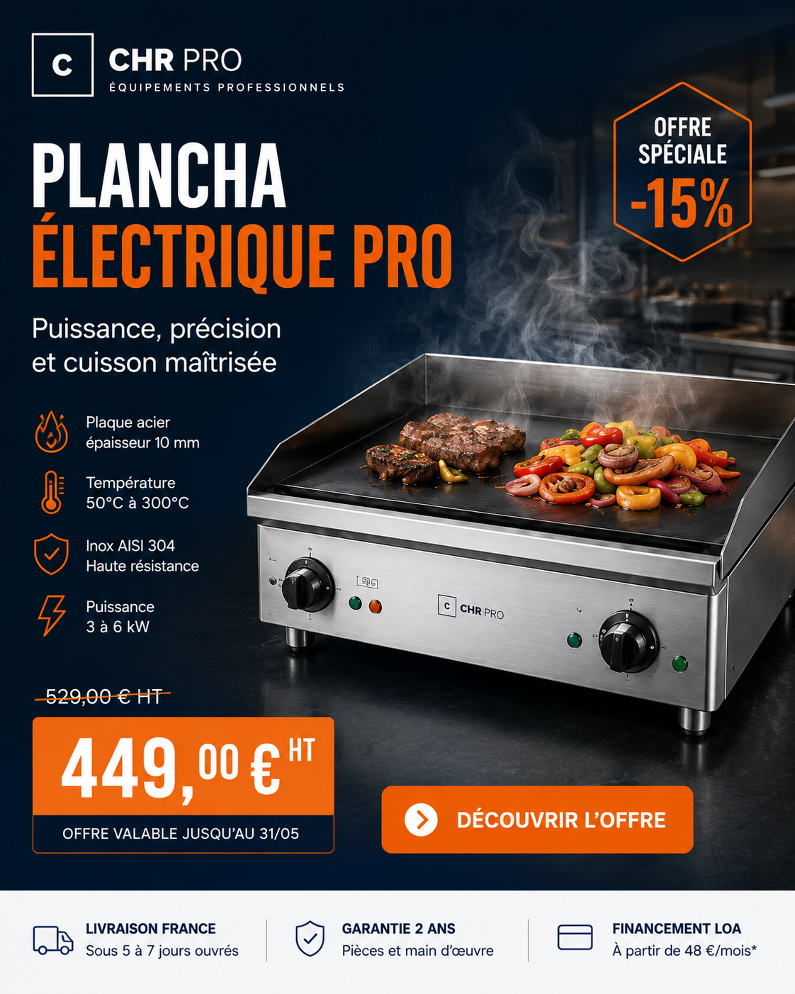 Plancha électrique pro — 449 € HT